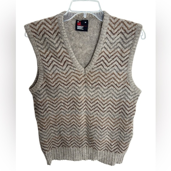 VTG Robert Bruce Sweater Vest Herringbone Mens Medium Tan Brown Gray Made In USA - Picture 9 of 13
